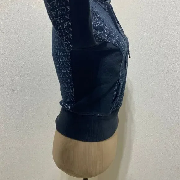 Armani Exchange Black/Silver Hoodie Size XS Quarter Zip Kangaroo Pocket - Picture 6 of 9